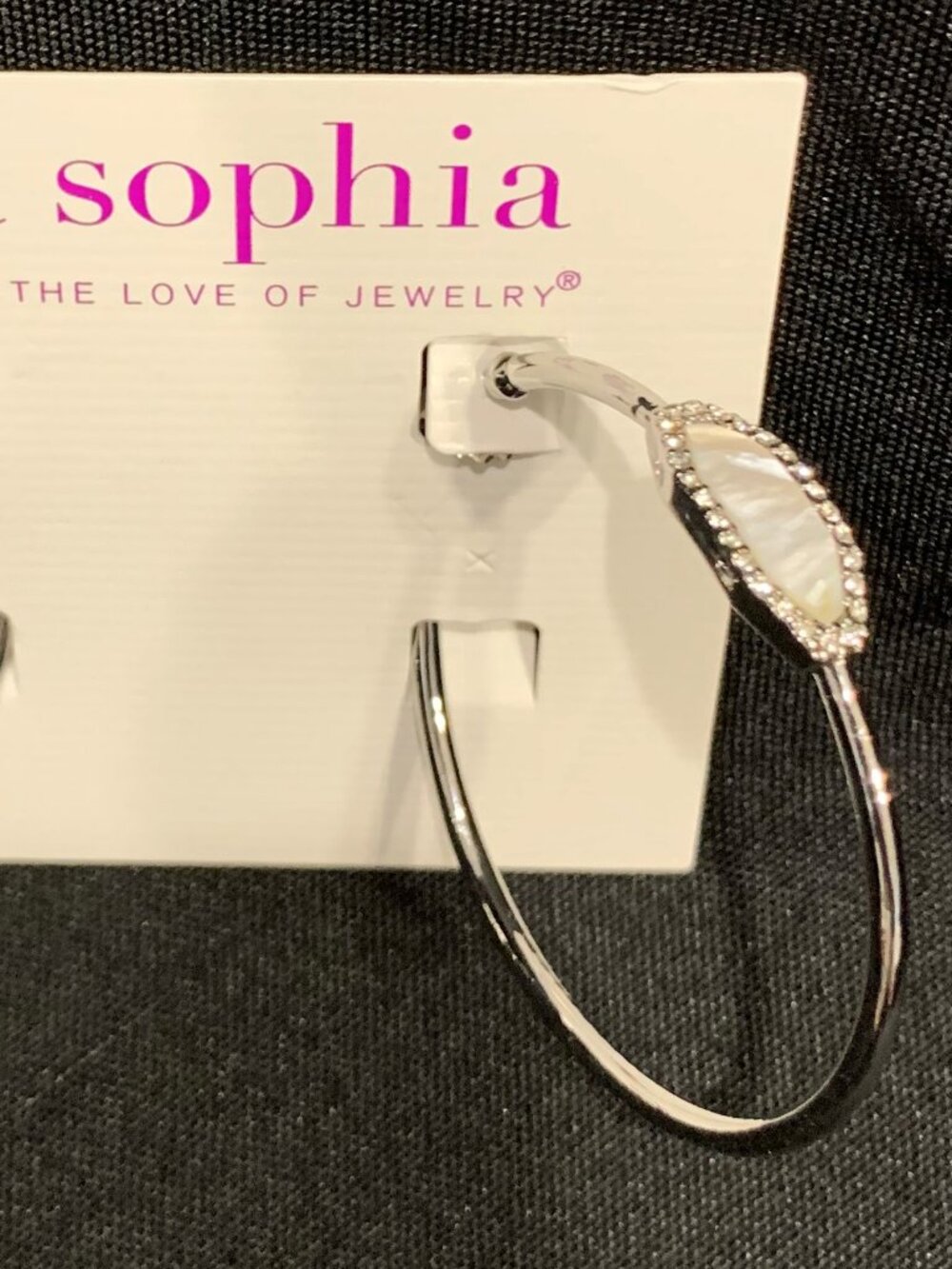 NWT Lia Sophia Parasol Earrings Hoops - silver tone with mother of pearl